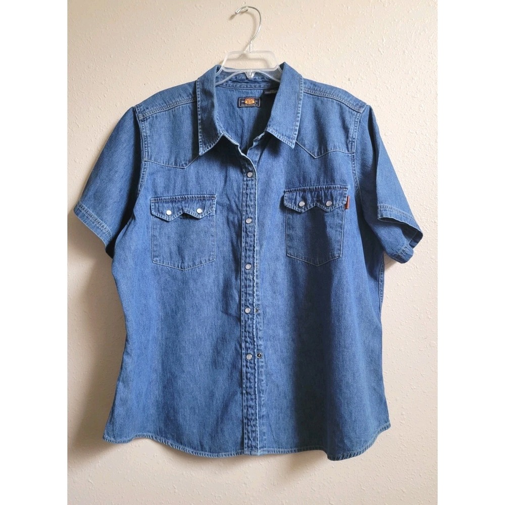 Route 66 Women's Blue Denim Stretch Snap Closure Shirt Size 24W